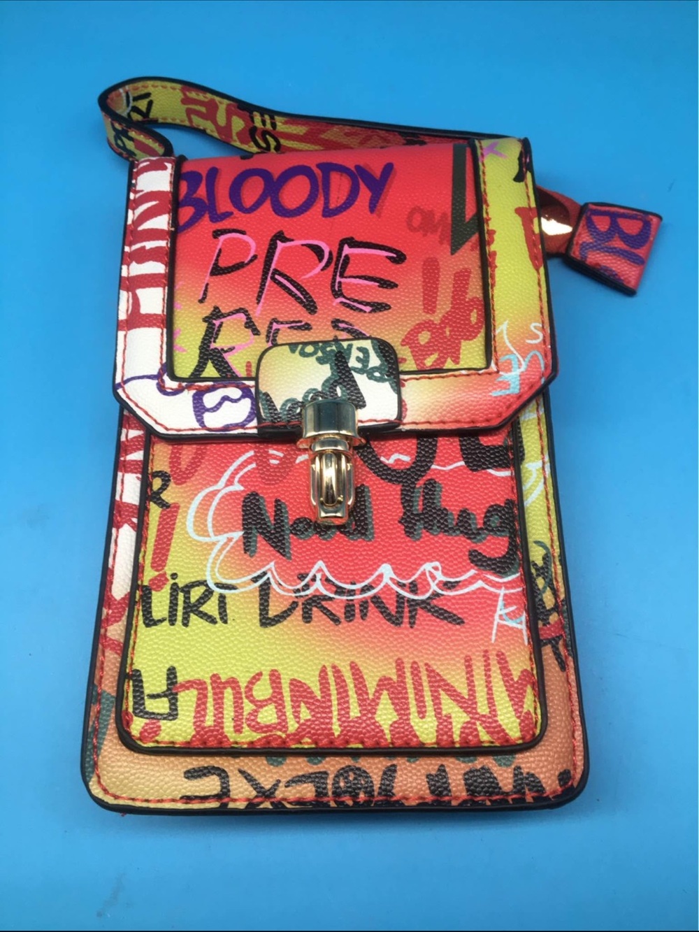 Graffiti Print Crossbody Phone Bag in Red, Orange & Yellow